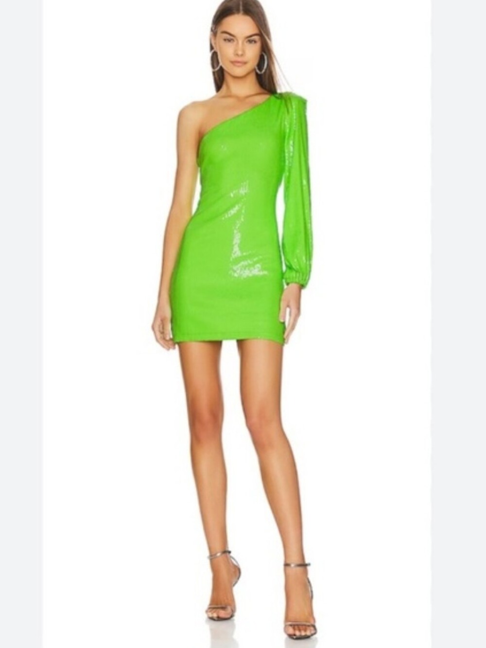 Steve Madden Katya Lime Green Sequin One Shoulder Mini Dress